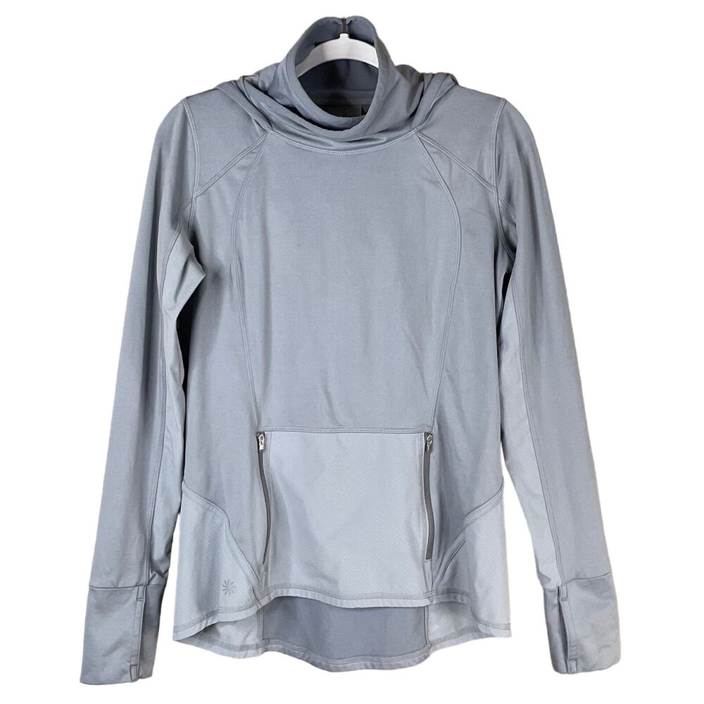 Athleta Plush Tech Hoodie Running Pullover Top Slate Grey SZ Small